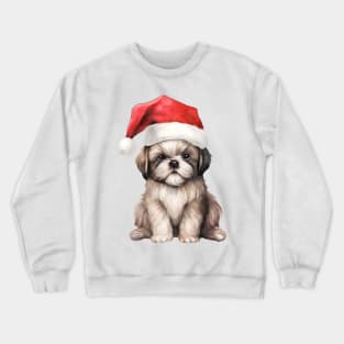 Shih Tzu Dog in Santa Hat Crewneck Sweatshirt